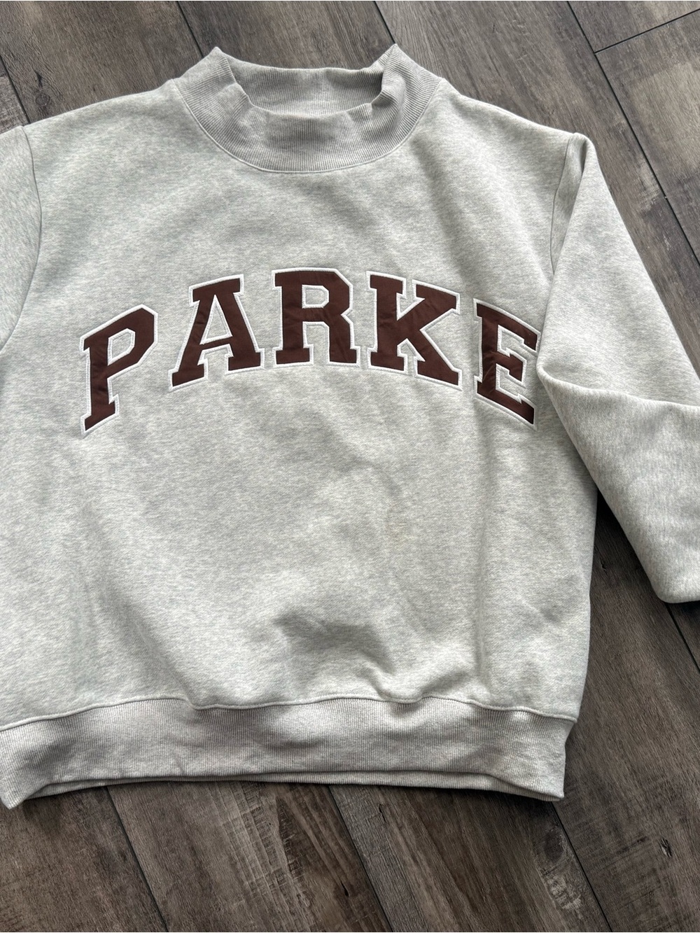 PARKE Texas Oversized Mockneck - Grey with Brown Lettering- Size L/XL
